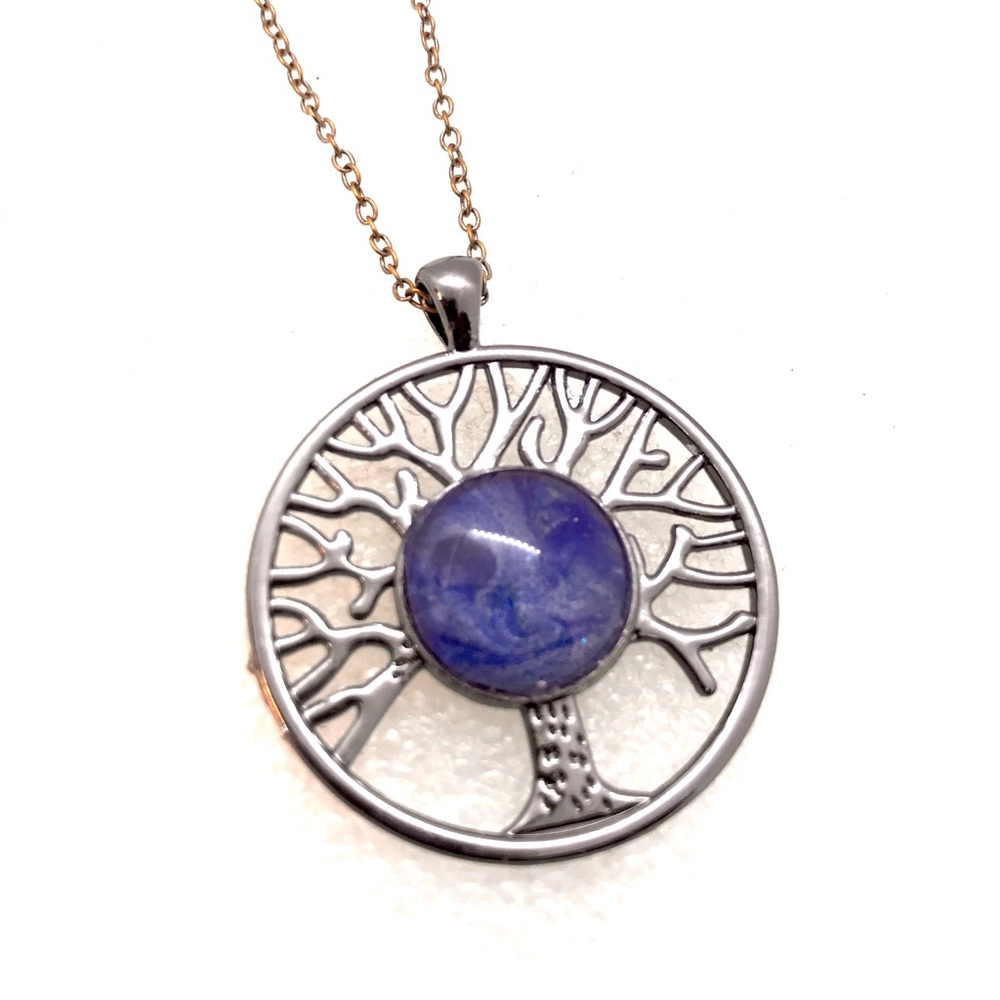 Handmade Tree of life necklace with hand painted glass dome non